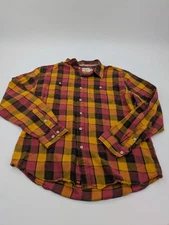 The Normal Brand L Mens Button Up Shirt Orange Plaid Long Sleeve Flannel Casual