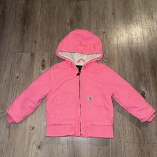 Carhartt Pink Duck Canvas Jacket Sherpa Lined Hooded Toddler Girls Size 24M Baby