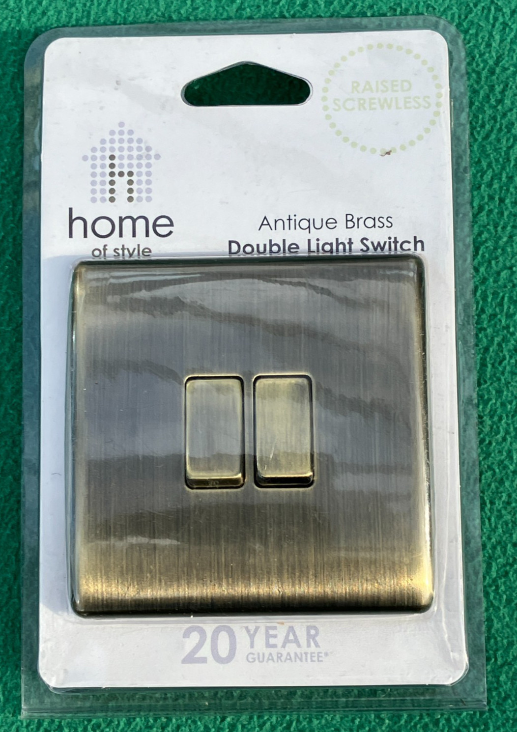 Homebase Antique Brass Double Light Switch raised screwless 2 gang 2 way 10 amp