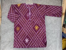 African Dashiki Embroidered Purple Batik Pattern Top XL  XXL Traditional Shirt