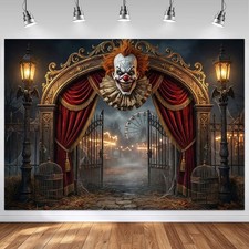 Halloween Evil Circus Themed Backdrop Brown, 7x5ft 82"x60" , Brown