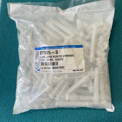 National Scientific S7515-3 Lure-lock Plastic Sringers, 3 Ml, 100/pk