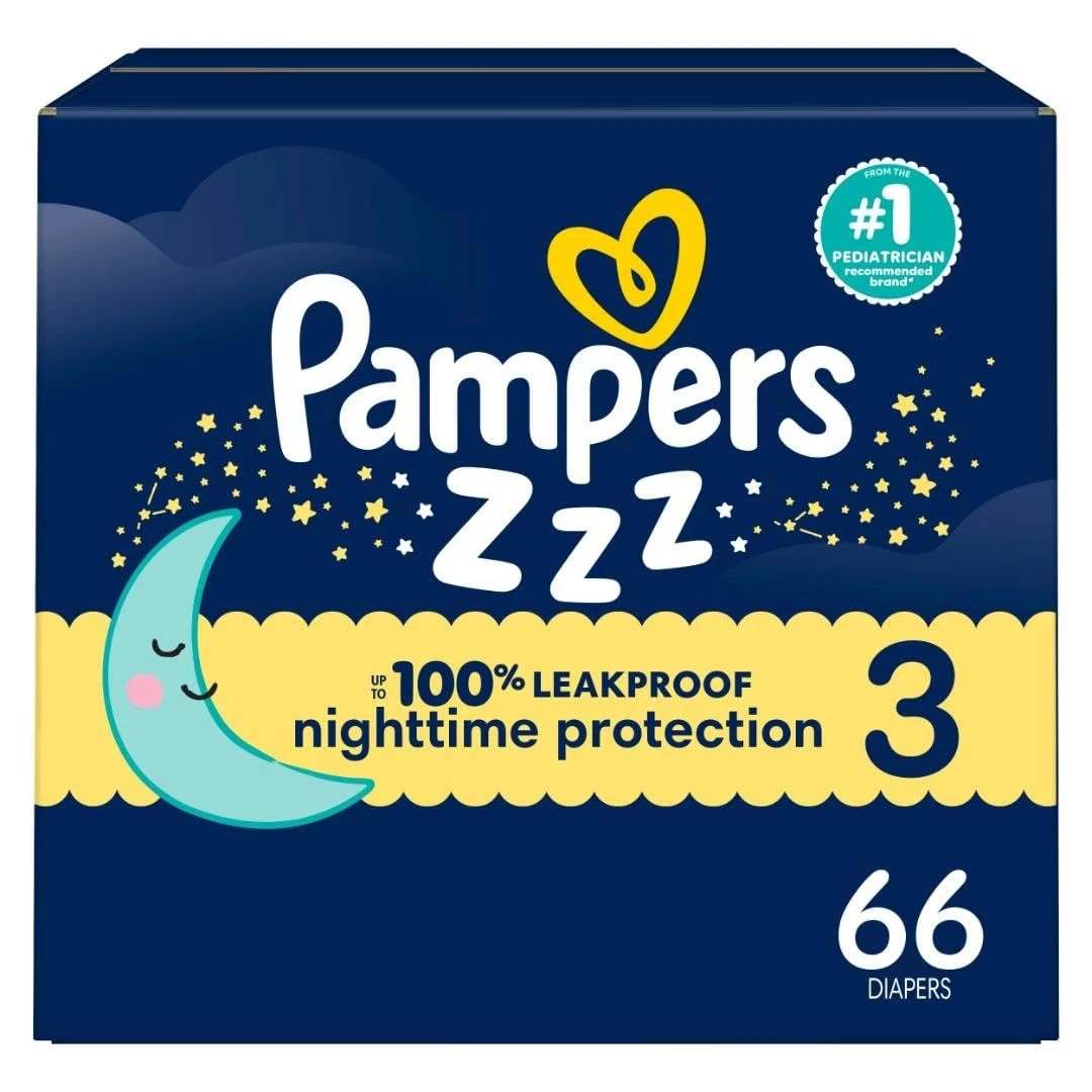 Pampers ZZZ Overnight Diapers Size 3 16-28 lbs 66 Count Nighttime Baby