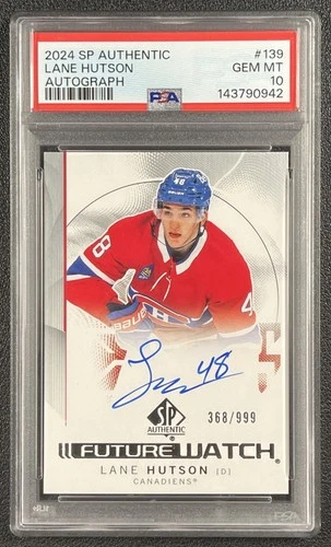 LANE HUTSON PSA 10 2024 UD SP AUTHENTIC #139 ROOKIE AUTO RC FUTURE WATCH 368/999