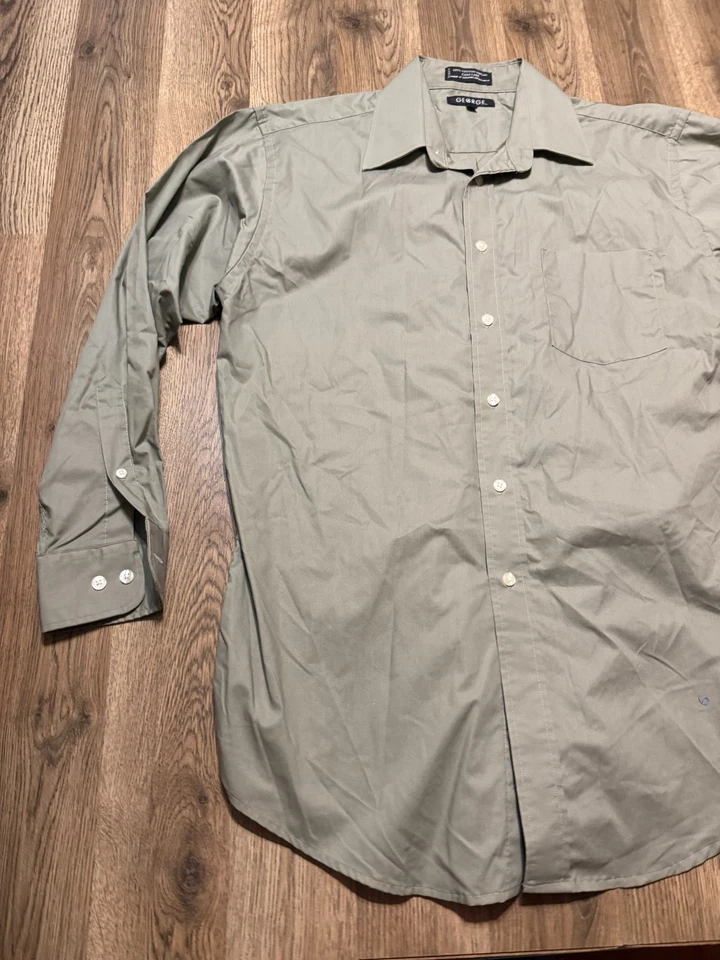 George Shirt, Men's Size 15.5, Gray, Long Sleeve, Button Up, Cotton Poplin - Image 3 of 4