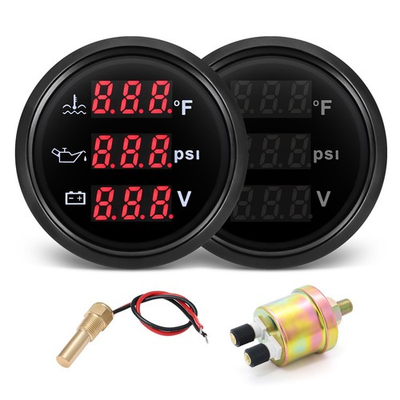 #ad Triple Gauge Set 3 in 1 Oil Pressure PSI Watertemp °F Volt 2 1 16 52mm Car $47.91