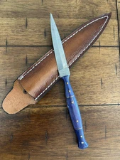 CUSTOM HANDMADE DAMASCUS COLORED BONE DAGGER KNIFE WITH PREMIMUM LEATHER SHEATH