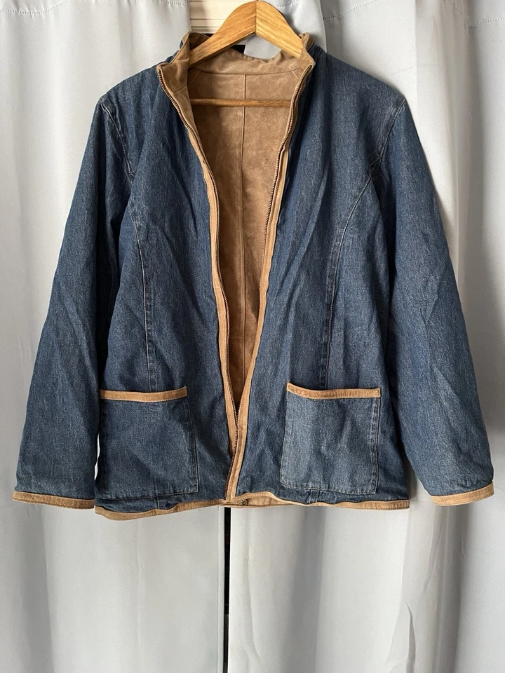 Силуэты двусторонняя куртка-кожа и джинсовая ткань женский размер XL с карманами - Изображение 2 из 4