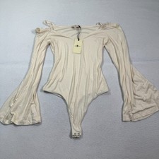 7 For All Mankind Bodysuit Womens S Cream Off Shoulder Flare Sleeve Stretch NWT