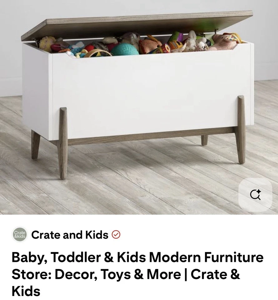 Caja de juguetes gris y blanco Crate & Barrel (Land of Nod), tapa de asiento/banco, excelente Estado! Foto 2 de 3