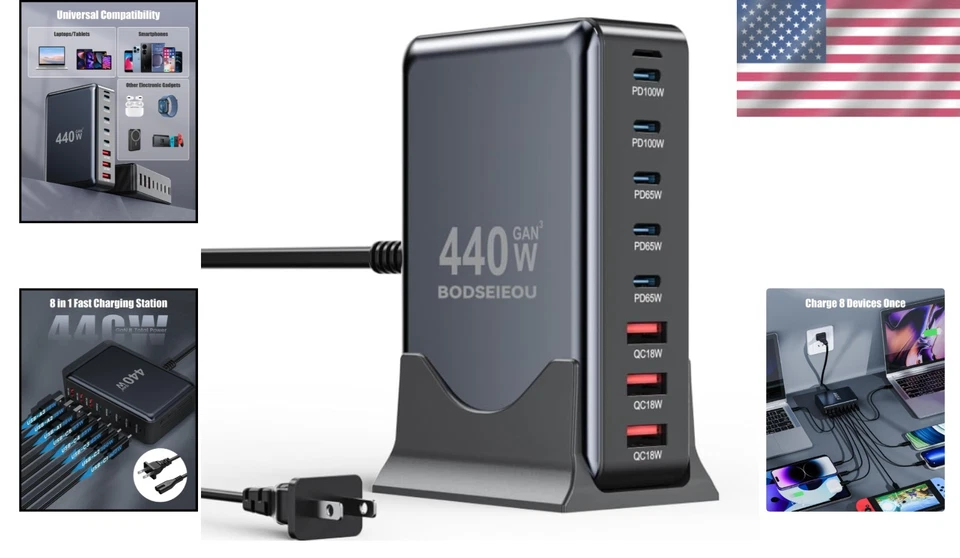 Universal 440W USB C Charger Brick - 8 Port Charging Station - Image 2 of 4