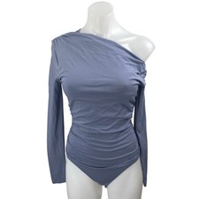 Abercrombie  Fitch Blue One Shoulder Long Sleeve Thong Bodysuit Top Size S