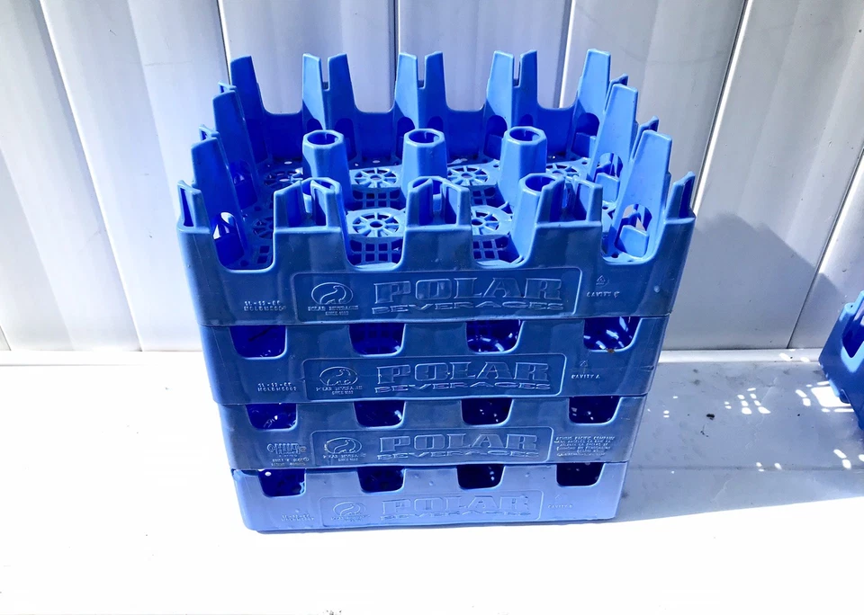 4 Lot POLAR Beverages 13”Blue Plastic Carrier Crate 12 Polar 1 Liter Bottles - Image 3 of 4