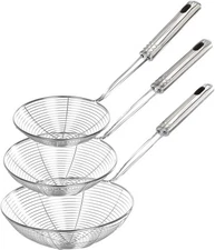 Enhanced Version Stainless Steel Spider Strainer Skimmer Ladle, Set Metallic 