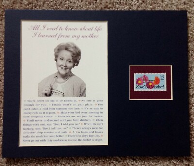 MATTED 8X10  MOM 1987 POSTAGE STAMP & HUMOROUS SAYINGS - ''ALL I NEED TO KNOW...''