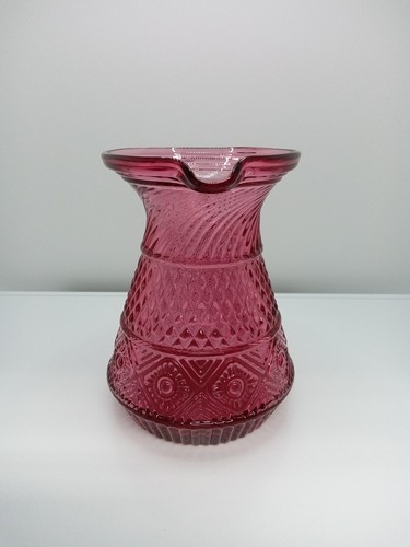 Vintage Pilgrim Cranberry Glass Pitcher/Creamer 4.25" Bennington Pattern - Picture 4 of 8