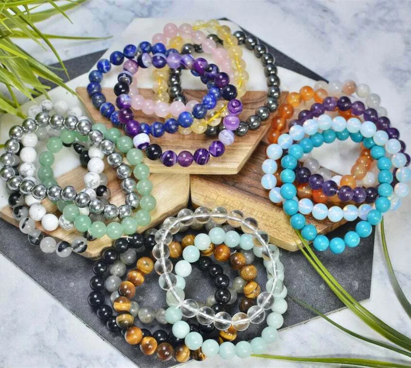 10pcs 4-8mm Stretchy Stone Bracelets Mix Natural Gemstone Beads Healing  Reiki