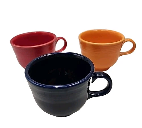 Lot Of 3Fiesta Blue, Red, Orange 6 oz Coffee Mug Tea Cup HLC Homer Laughlin USA 