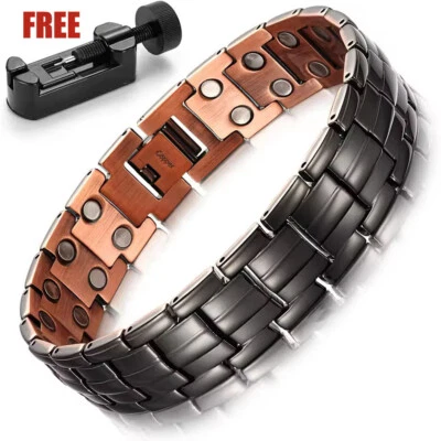 MAGNETICTHERAPY Gentlemens Copper Link Magnetic Bracelet Pure Copper Mens Bracelet Bio Therapy
