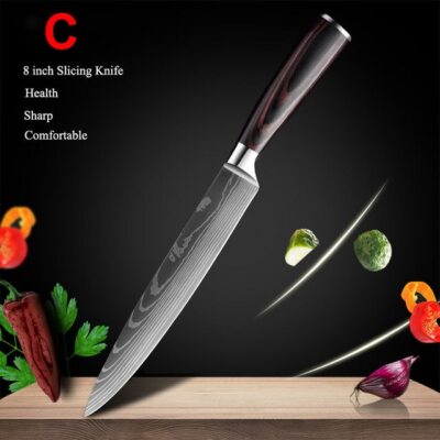 8inch Kitchen Knives Set Laser Damascus Pattern Chef Knife Cleaver Tool USA