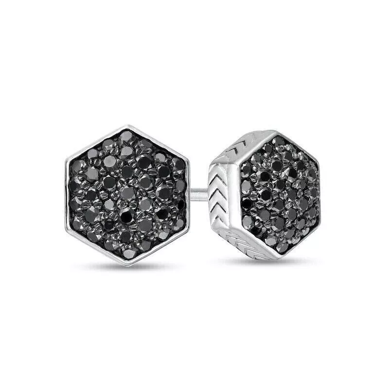 Mens Love 3/5 CT Hexagon Shape Simulated Black Diamond Stud