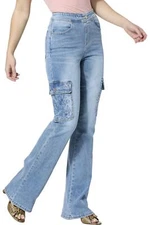 DG2 by Diane Gilman Classic Stretch Denim Cargo Flare Jean Chambray