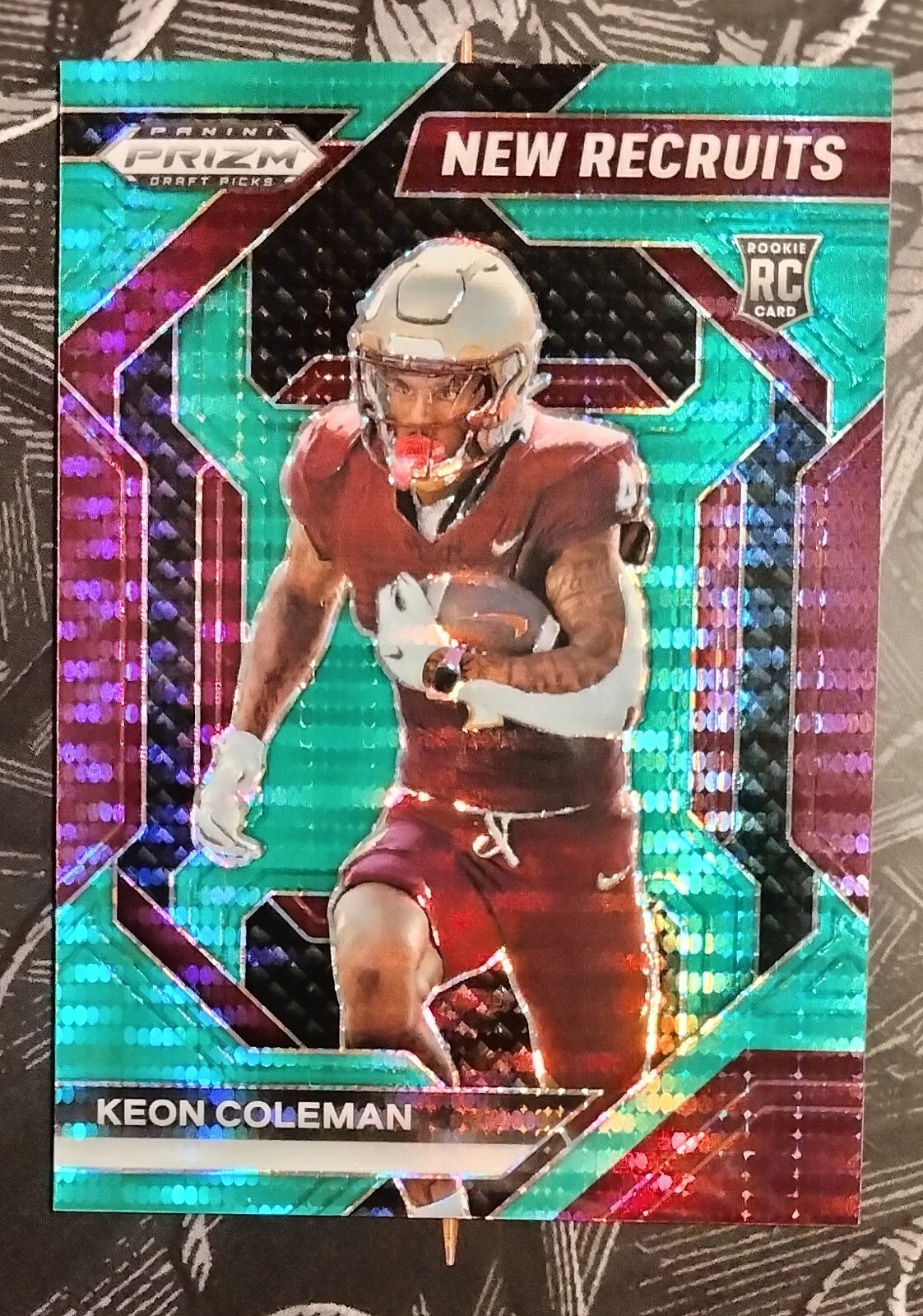 2024 Prizm Draft Picks, Keon Coleman Rc New Recruits Green Pulsar Prizm /25