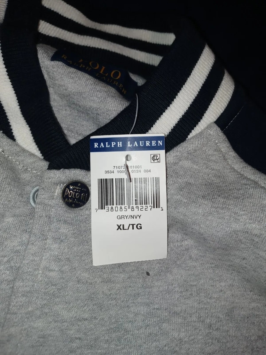 NWT POLO RALPH LAUREN POLO SCRIPT VARSITY FLEECE JACKET IN GRAY