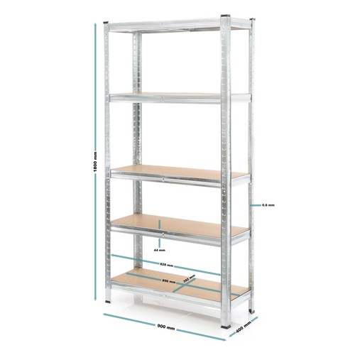 Wiltec Scaffale per carichi pesanti zincato 180x90x40cm 875kg Sistema a incastro - Foto 6 di 10