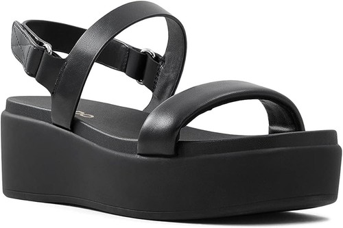 ALDO Tisdal sandalo con zeppa plateau punta aperta cinturino posteriore nero US 7 EUR 37,5 - Foto 2 di 11