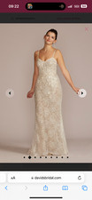 DAVIDS BRIDAL LACE SHEATH PLUS SIZE WEDDING GOWN WITH OVERSKIRT, STYLE SWG916