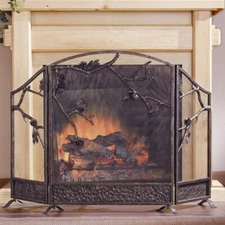 SPI Pinecone Triple Panel Fireplace Screen  (Cast Iron)  ~~ FREE SHIPPING ~~