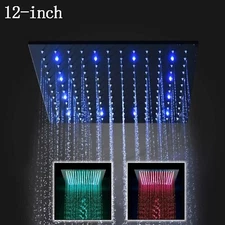 12" Black LED Rain Shower Head Ceiling Mounted Brass Bathroom Square Top Sprayer