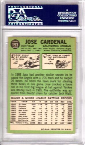1967 TOPPS #193 JOSE CARDENAL California Angels PSA 7 NR MT - Picture 2 of 2
