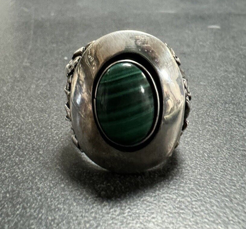 Sterling Silver Malachite Ring Large Size 11 1/2 … - image 9