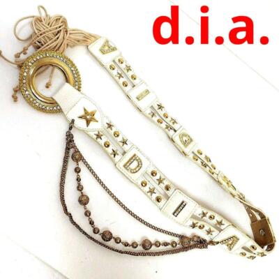 DIA d.i.a. Belt White Gold Logo Chain Leather Women's