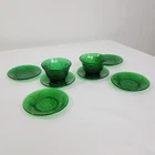 Lot of 8 Vintage Anchor Hocking Emerald Forest Green Glass saucers parfait dish