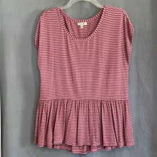Max Studio Womens Size M Short Sleeve Blouse Top Pink with Black Stripes