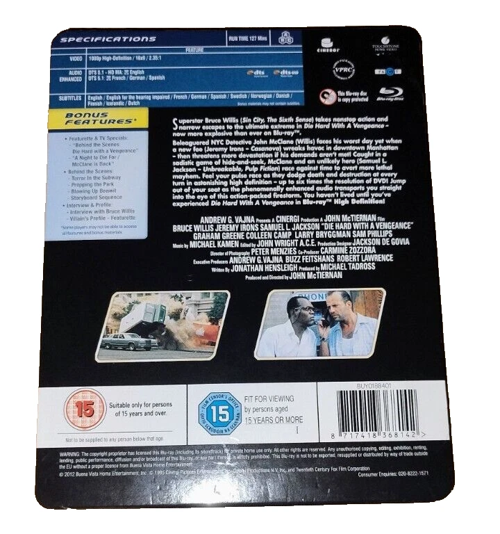 Die Hard With A Vengeance - Region Free Blu-ray  Steelbook (New Sealed) - Image 2 of 4