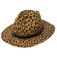 Womens Western Hat Leopard Print Felt O/S Adjustable Cowboy Casual Tan Brown