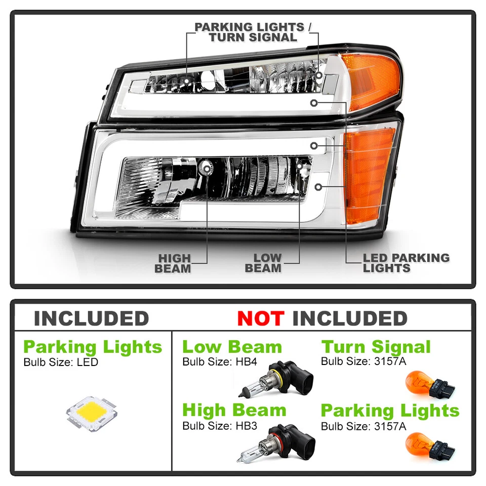 2004-2012 Chevy Colorado | GMC Canyon Chrome LED Tube Headlights Headlamps 4PCs - Изображение 4 из 4