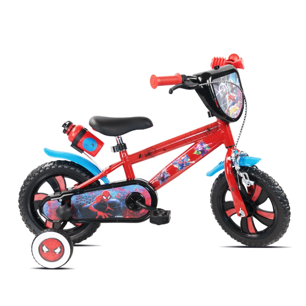 Vélo Enfant Volare Spidey 14 Pouces – Mixte, Multicolore, Avec Roulettes, Freins, Gourde Et Bouclier