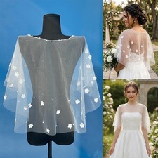 3D Flowers Bolero Topper Jacket for Bride Appliques Lace Beading Wedding Dress