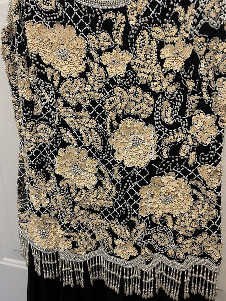 Niteline 女式黑色复古串珠亮片修身喇叭裙 - 8 码 — 第 3/4 张图片