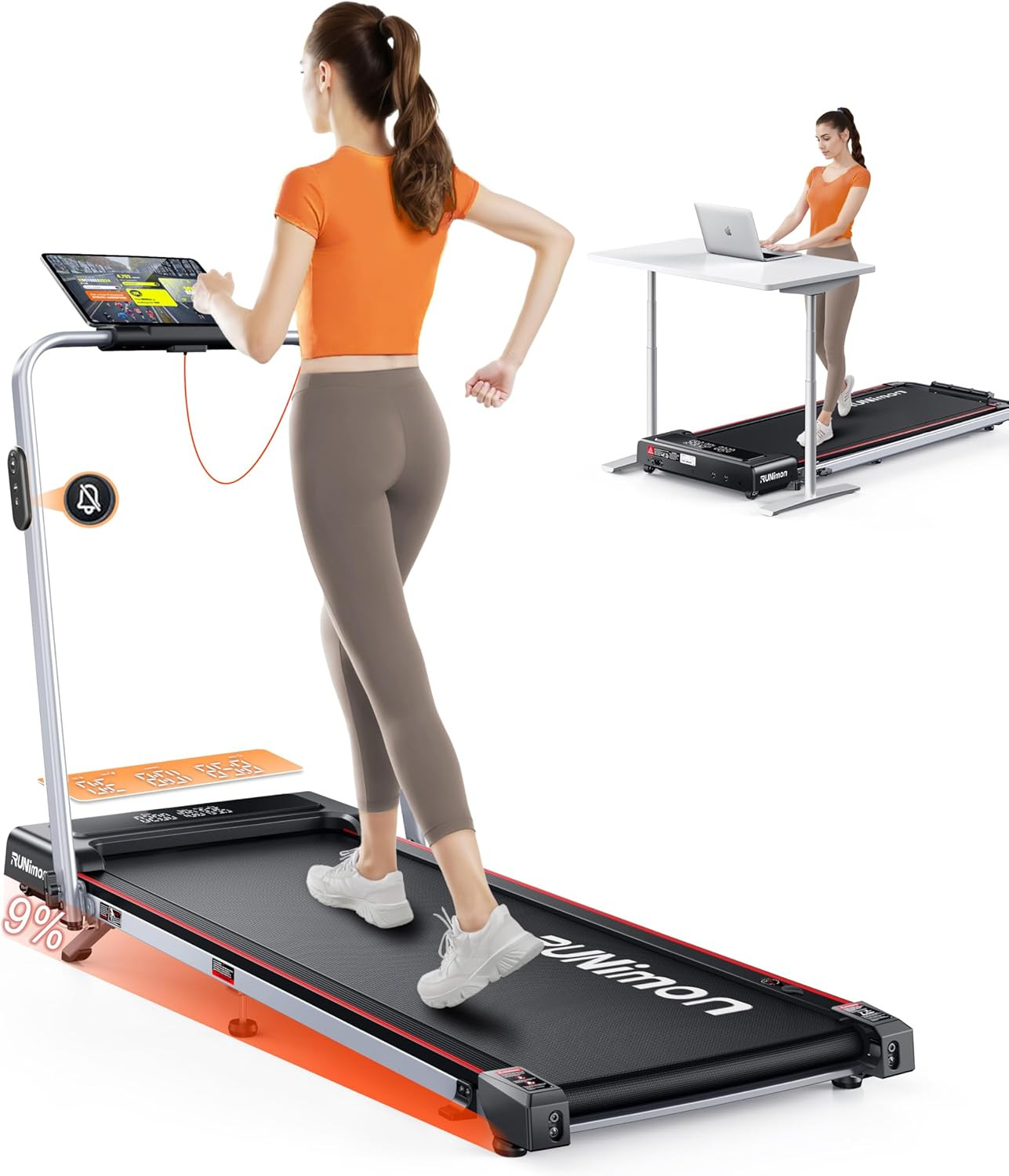 Cinta de Correr Plegable 6 en 1 con 9% de Inclinación, Cinta de Correr con Almohadilla para Caminar para Hogar Folda