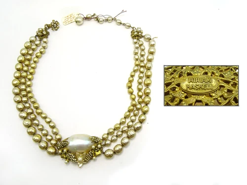 Signed Miriam Haskell Costume Jewelry Pearl Mother-of-Pearl Necklace