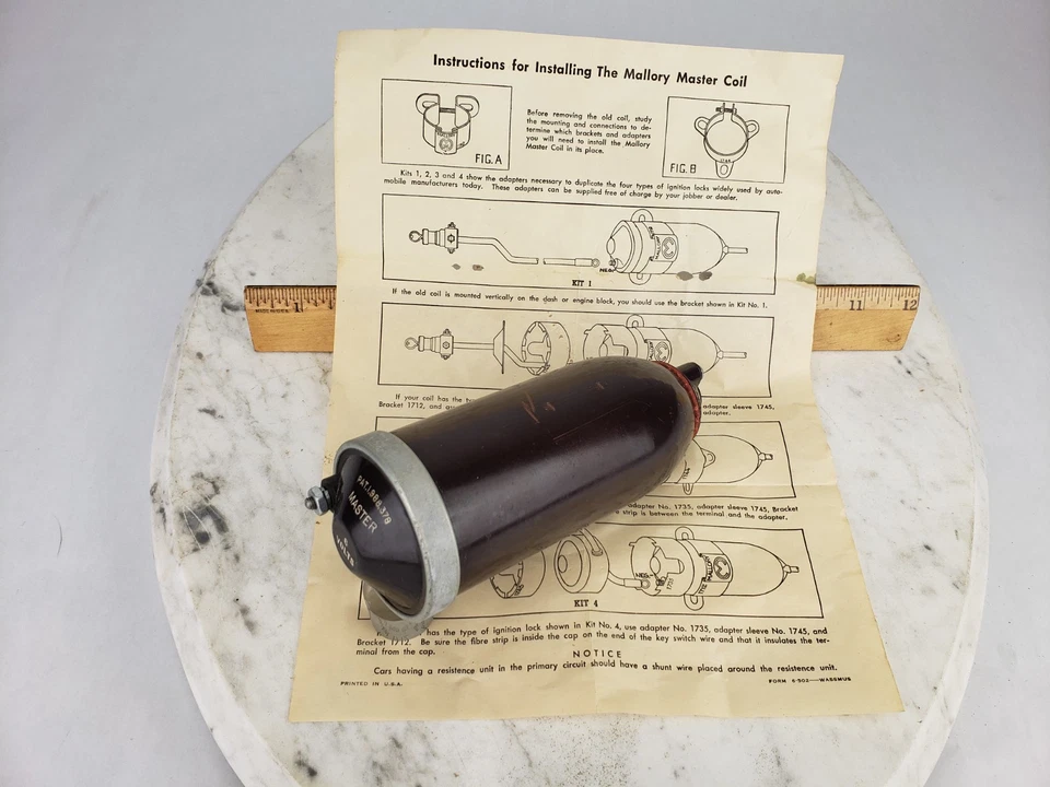 Bobina de encendido maestra Mallory de 6 voltios de colección - baquelita Street Hot Rat Rod Foto 2 de 4