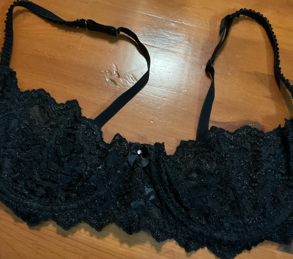 Vintage Intimate Attitudes Black Lace Open Cup Shelf Bra Size 42 Made In Panama - Image 2 of 4