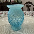 Vintage FENTON Blue Opalescent Hobnail Small Vase Flat Top  3.5" tall