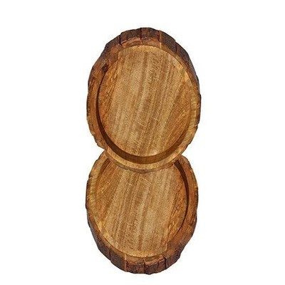 Table Decor Round Shape Wooden Serving Tray for Home and Kitchen, Set of 2